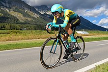Chzhan at the 2018 UCI Road World Championships 20180924 UCI Road World Championships Innsbruck Men U23 ITT Igor Chzan 850 8064.jpg