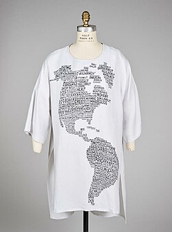 Indigenous Americas Map Tunic designed in 2018 by Carla Fernandez and Pedro Reyes for Taller Flora. 2018 Carla Fernandez Indigenous Americas Map Tunic for Taller Flora 01.jpg
