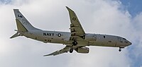 A Boeing P-8 Poseidon, tail number 168761, on final approach at Kadena Air Base in Okinawa, Japan. It is assigned to Patrol Squadron 45 (VP-45) at NAS Jacksonville, Florida, United States.