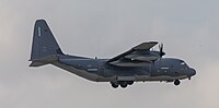 A US Air Force MC-130J Commando II, tail number 10-5714, on final approach at Kadena Air Base in Okinawa, Japan. It is assigned to the 1st Special Operations Squadron at Kadena AB.