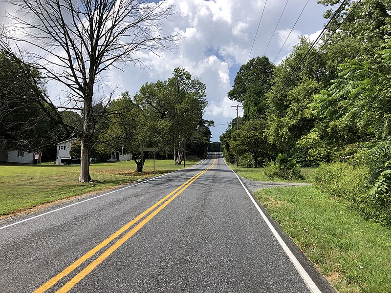 File:2022-08-30 13 02 03 View west along Huffs Church Road at Delong Road in District Township, Berks County, Pennsylvania.jpg
