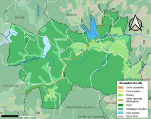 Barevná mapa znázorňující využití půdy.