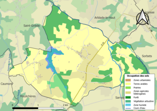 Barevná mapa znázorňující využití půdy.