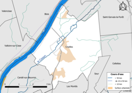 Barevná mapa znázorňující hydrografickou síť obce