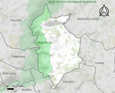 Carte de la ZNIEFF de type 1 sur la commune.