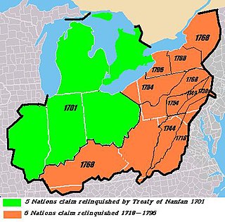 <span class="mw-page-title-main">Six Nations land cessions</span> Iroquois and Lenape land cessions to the colonial and later independent U.S. (1682–1797)