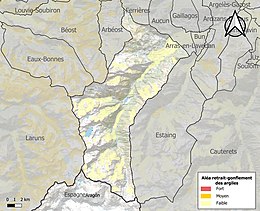 Carte des zones d'aléa retrait-gonflement des sols argileux d'Arrens-Marsous.