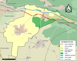 Barevná mapa znázorňující využití půdy.