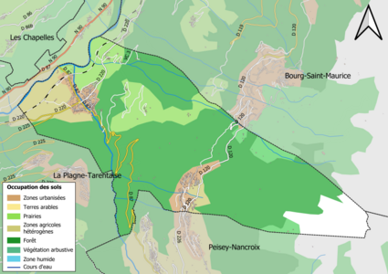 Barevná mapa znázorňující využití půdy.