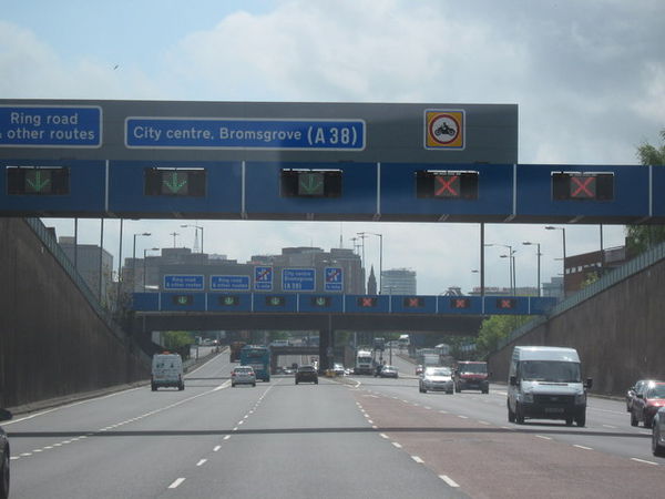 The A38(M) motorway looking southwards towards Central Birmingham