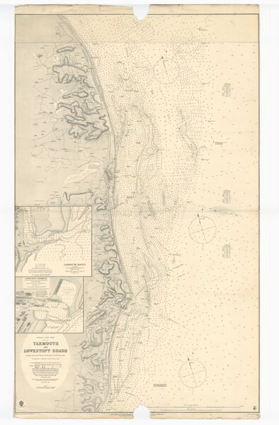 File:Admiralty Chart No 1543 England - east coast, Yarmouth and Lowestoft Roads surveyed by Staff Comr. T.H. Tizard, R.N. and the officers of H.M.S. "Triton" 1885 RMG L1221, Published 1886.tiff