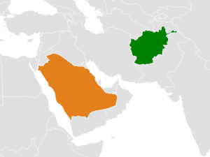 Mapa indicando localização do Afeganistão e da Arábia Saudita.