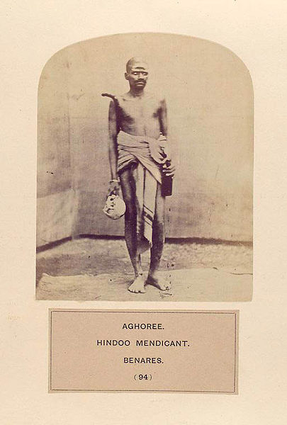A modern aghori with a skull-cup (Kapala). Their predecessors, the medieval Kapalikas ("Skull-men") were influential figures in the development of tra