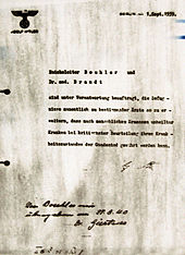 Hitler's order for Aktion T4
, dated 1 September 1939 Aktion brand.jpg