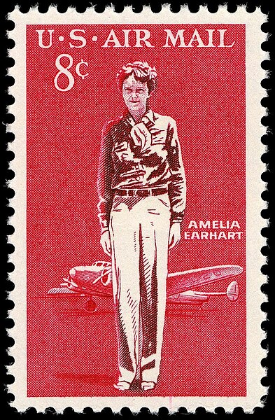 1963 U.S. Airmail Postal stamp honoring Earhart, the first woman to appear on an airmail issue.
