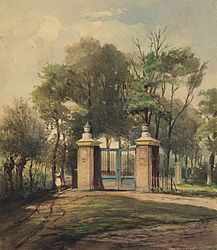 Het inrijhek na afbraak van het huis. Negentiende-eeuwse gouache van W.L. Andreae.