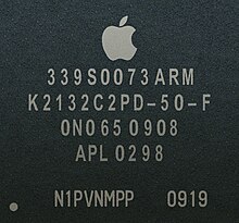 The S5L8920 chip used in the iPhone 3GS Apple SoC S5L8920.jpg