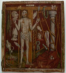 The Arma Christi on the back of an Austrian altarpiece of 1468. Arma Christi 1468 Wald am Arlberg VLM.jpg