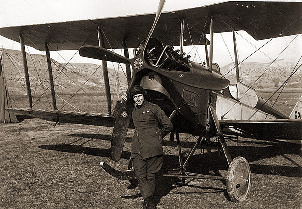 A British pilot, possibly 2nd Lt. A.C. Stopher from No. 47 Squadron RAF, Thessalonika with FK.3.