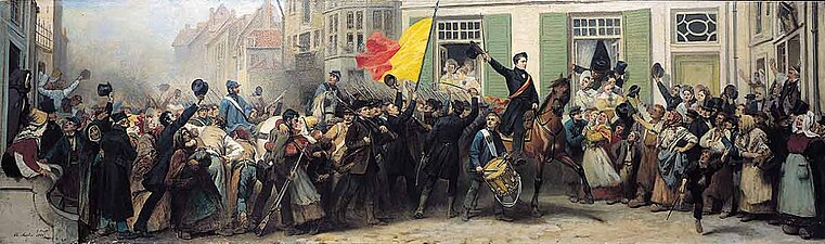 L'arrivée de Charles Rogier et des volontaires liégeois à Bruxelles, 1880 (huile sur toile ; 86 × 293 cm), Bruxelles, Musée royal de l'Armée et de l'Histoire militaire.