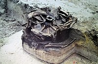 Roues d'un char romain découvertes lors de fouilles archéologiques à Forum Hadriani.