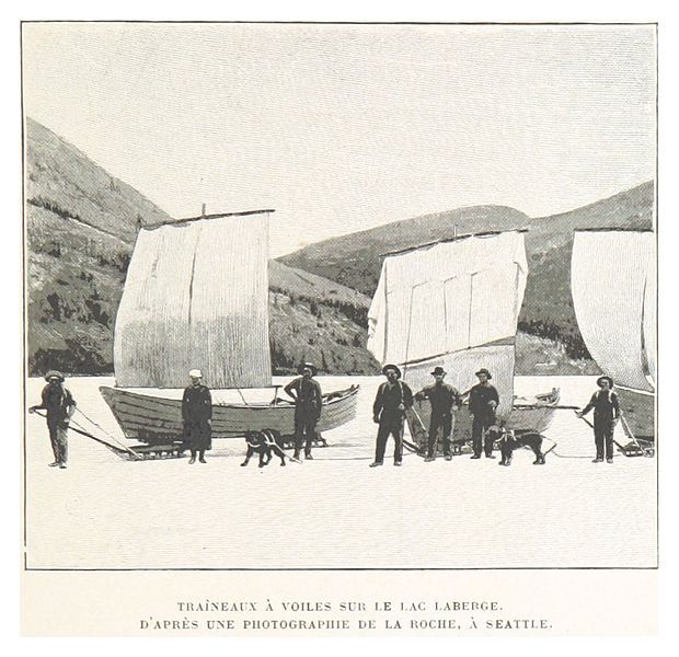 File:BOILLOT(1899) p103 TRAÎNEAUX À VOILES SUR LE LAC LABERGE. D'APRÈS UNE PHOTOGRAPHIE DE LA ROCHE, À SEATTLE.jpg