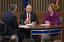 Baldwin and Thompson debating during the 2012 election Baldwin-Thompson debate.jpg