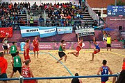 Deutsch: Beachhandball bei den Olympischen Jugendspielen 2018; Tag 5, 10. November 2018; Jungen, Hauptrunde - Ungarn-Portugal 0:2 English: Beach handball at the 2018 Summer Youth Olympics at 11 October 2018 – Boys Main Round – Hungary-Portugal 0:2