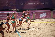 Deutsch: Beachhandball bei den Olympischen Jugendspielen 2018; Tag 4, 10. Oktober 2018; Mädchen, Vorrunde, Gruppe A - Ungarn-Chinese Taipei (Taiwan) 2:0 English: Beach handball at the 2018 Summer Youth Olympics at 10 October 2018 – Girls Preliminary Round Group A‎ – Hungary-Chinese Taipei 2:0