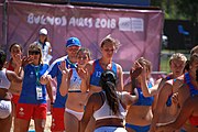 Deutsch: Beachhandball bei den Olympischen Jugendspielen 2018; Tag 4, 10. Oktober 2018; Mädchen, Vorrunde, Gruppe A - Mauritius-Russland 0:2 English: Beach handball at the 2018 Summer Youth Olympics at 10 October 2018 – Girls Preliminary Round Group A – Mauritius-Russia 0:2