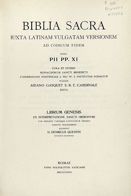 Benedictine Vulgate (Biblia sacra iuxta Latinam vulgatam versionem ad codicum fidem) - Vol. 1 (Genesis), title (2).jpg