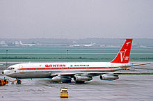 A Boeing 707 at Frankfurt Airport, 1972. Note the fifth engine under the wing. Boeing 707-338C VH-EBR Qantas FRA 01.07.72 edited-2.jpg