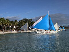 Boracay White Beach Station 2 sea view, paraw sailboats