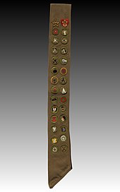 A Boy Scout merit badge sash from the 1920s Boy Scout sash.jpg