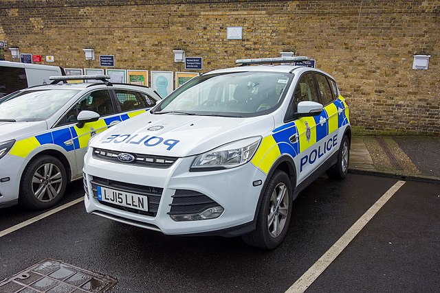 BTP Ford Kuga response vehicle, seen next to a Vauxhall Astra response vehicle, at Maidstone West railway station