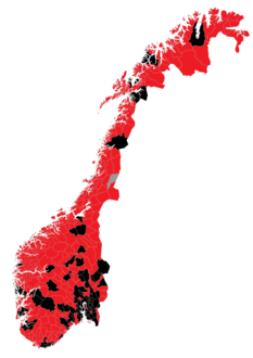 خريطة البلديات التي بها حالات مؤكدة من كوفيد-19 (باللون الأحمر) (اعتبارا من 25 آذار/مارس)
