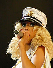 Aguilera performing "Candyman", the album's third single, on the Back to Basics Tour (2006-2008) Candyman Sweet Sugar.jpg