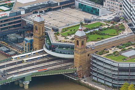 Cannon Street station seen from The Shard, showing roof garden and twin towers