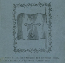 Illustration of the Eureka flag from the front cover of Raffaello Carboni's 1855 "The Eureka Stockade" featuring diamond-shaped stars. Carboni Eureka flag illustration.png