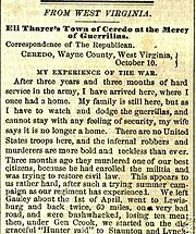 Springfield (Ma.) Daily Republican newspaper article about raid on Eli Thayer's colony of Ceredo, 1864 CeredoRaid.JPG