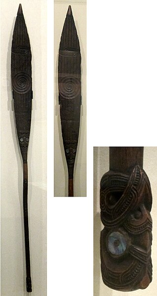 File:Ceremonial canoe paddle, c. 1880-1890, New Zealand, Maori people, kauri wood with paua shell inlay, --Honolulu Academy of Arts--.jpg