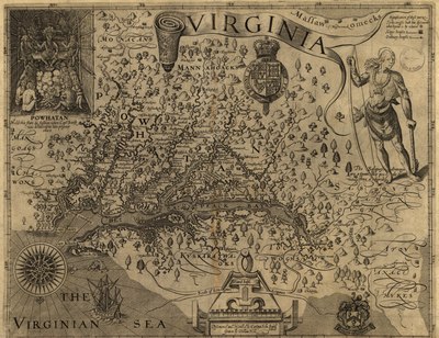 Historic hand-drawn map of Chesapeake Bay labeled "Virginia"