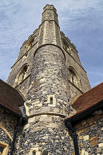 File:Church of St Nicholas, Ash-with-Westmarsh, Kent - tower stair turret.jpg