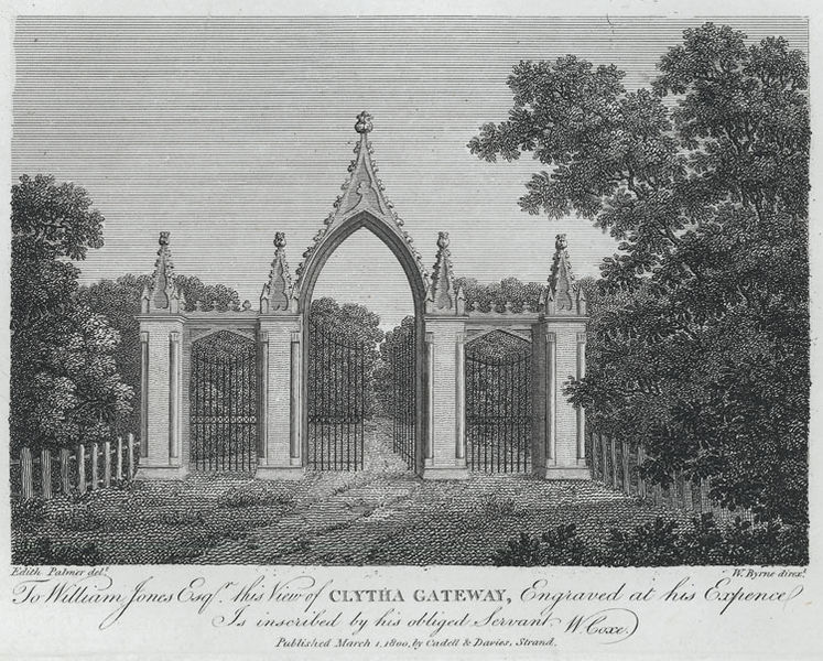 File:Clytha Gateway - To William Jones Esqr, this view of Clytha Gateway, engraved at his expence. Is inscribed by his obliged servant W. Coxe.jpeg