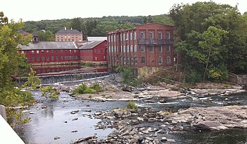 Historic mills along the Farmington River in the Collinsville section of Canton, Connecticut.