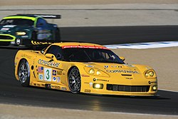 One of Corvette Racing's Chevrolet Corvette C6.R cars being raced at Laguna Seca in the American Le Mans Series in 2006. Corvette C6R Laguna.jpg