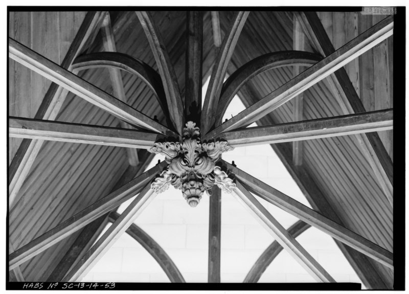 File:DETAIL OF PENDANT AT CROSSING OF ROOF TRUSSES AT CROSSING OF TRANSEPTS AND NAVE - Church of the Holy Cross, State Route 261, Stateburg, Sumter County, SC HABS SC,43-STATBU.V,1-53.tif