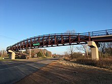 Bridge over Minnesota State Highway 7 in St. Bonifacius, Minnesota, part of the Dakota Rail Regional Trail, a biking and hiking trail