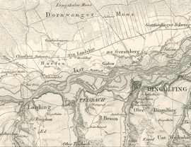 Karte von 1835 (vor der Isarregulierung): Der Teisbach mündet in den Isararm Kling Graben