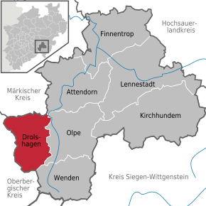Poziția orașului Drolshagen pe harta districtului Olpe